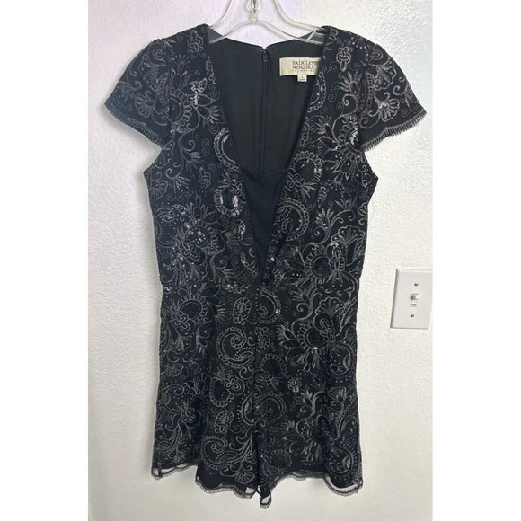 Badgley Mischka  Women’s Romper Corrine Black and Silver Sequin 6 - Picture 4 of 16